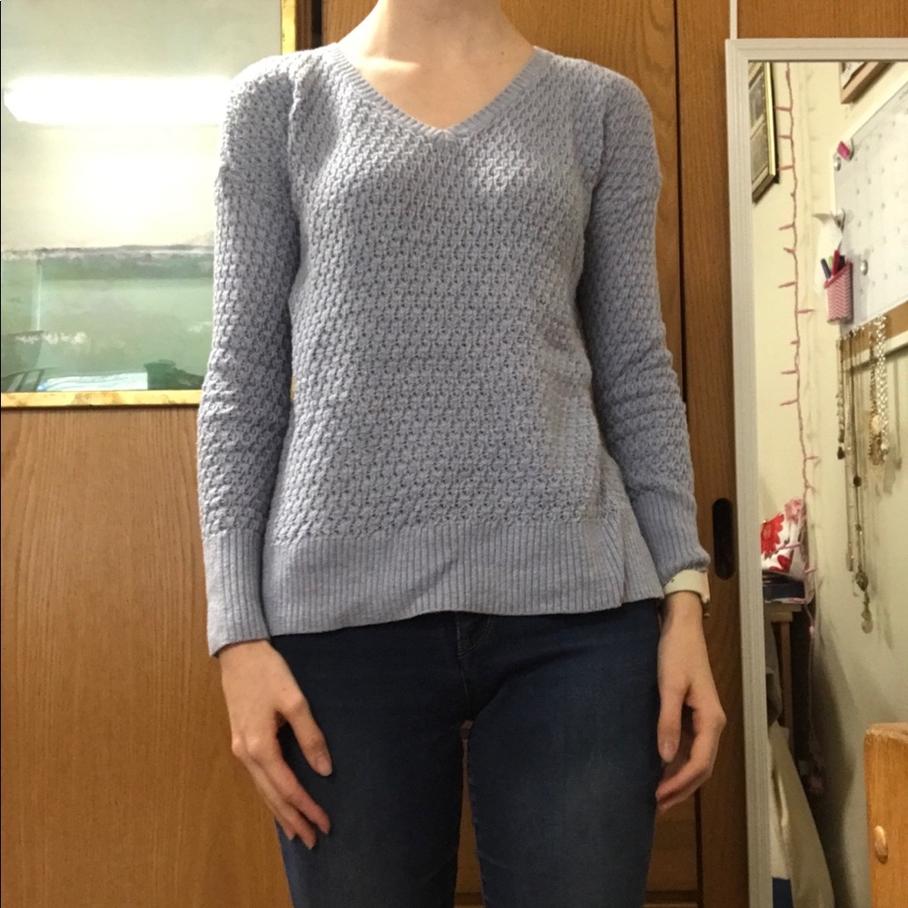 Light blue knit v-neck sweater
